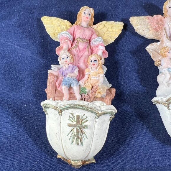 Set Of 4 Vintage Magnetic Angel Holy Water Font With Children & Cross Details - Picture 5 of 6